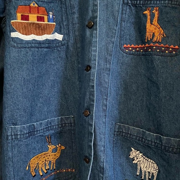 Vintage Noah's Ark Animal Embroidered Denim Chore Coat - Picture 4 of 6